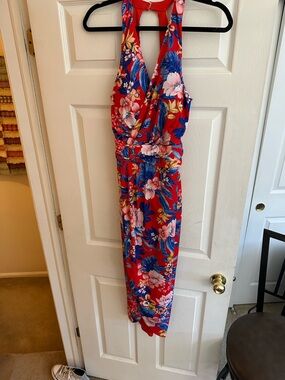 Floral Halter Midi Dress - Red Floral